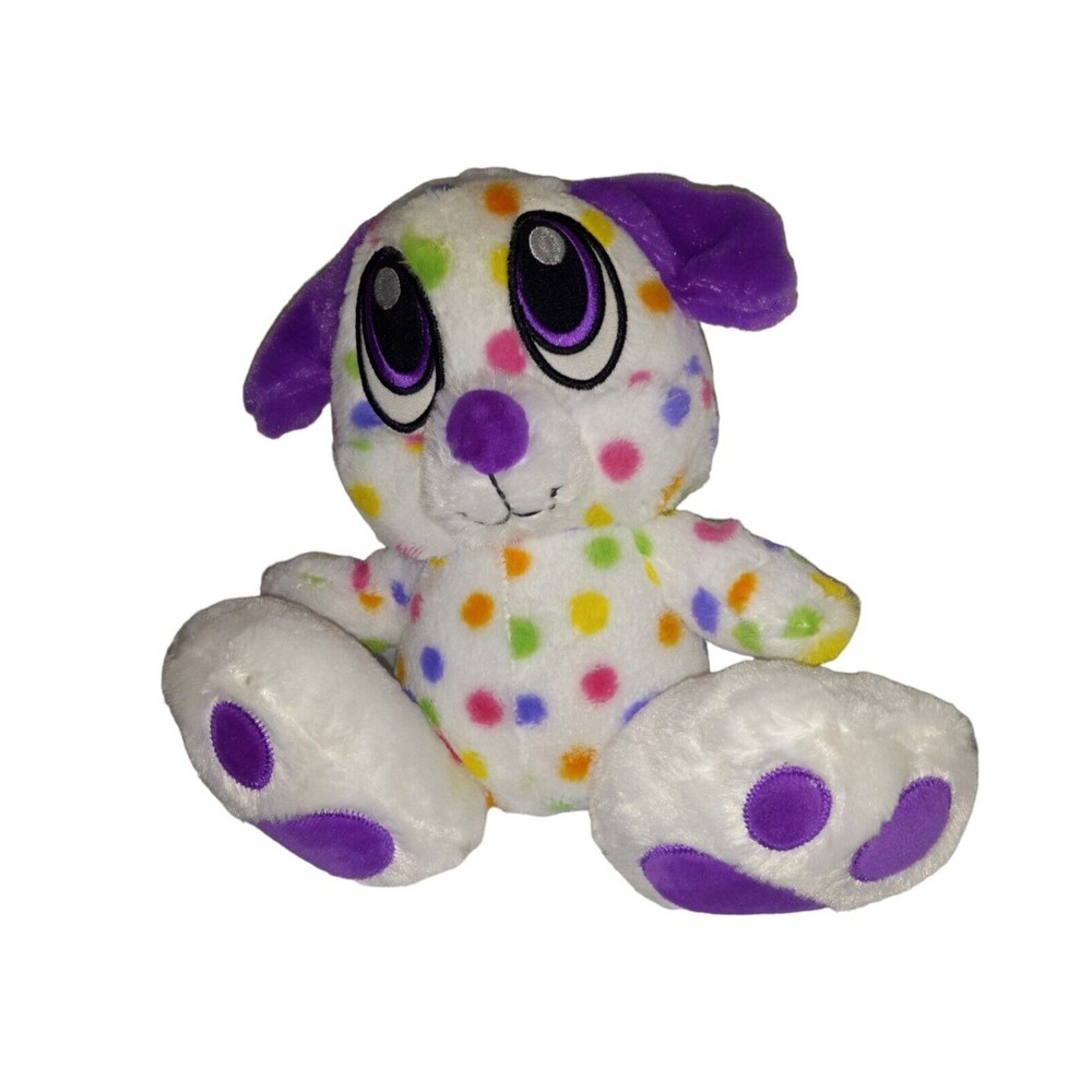 Kellytoy Plush Dog Big Feet Stuffed Animal Polka Dot Puppy Purple Sewn Eyes